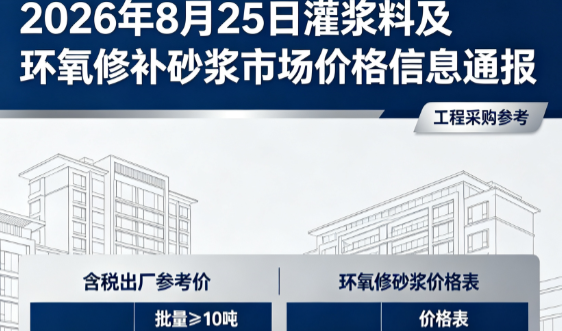 东莞生态园2026年8月25日灌浆料及环氧修补砂浆市场价格信息通报